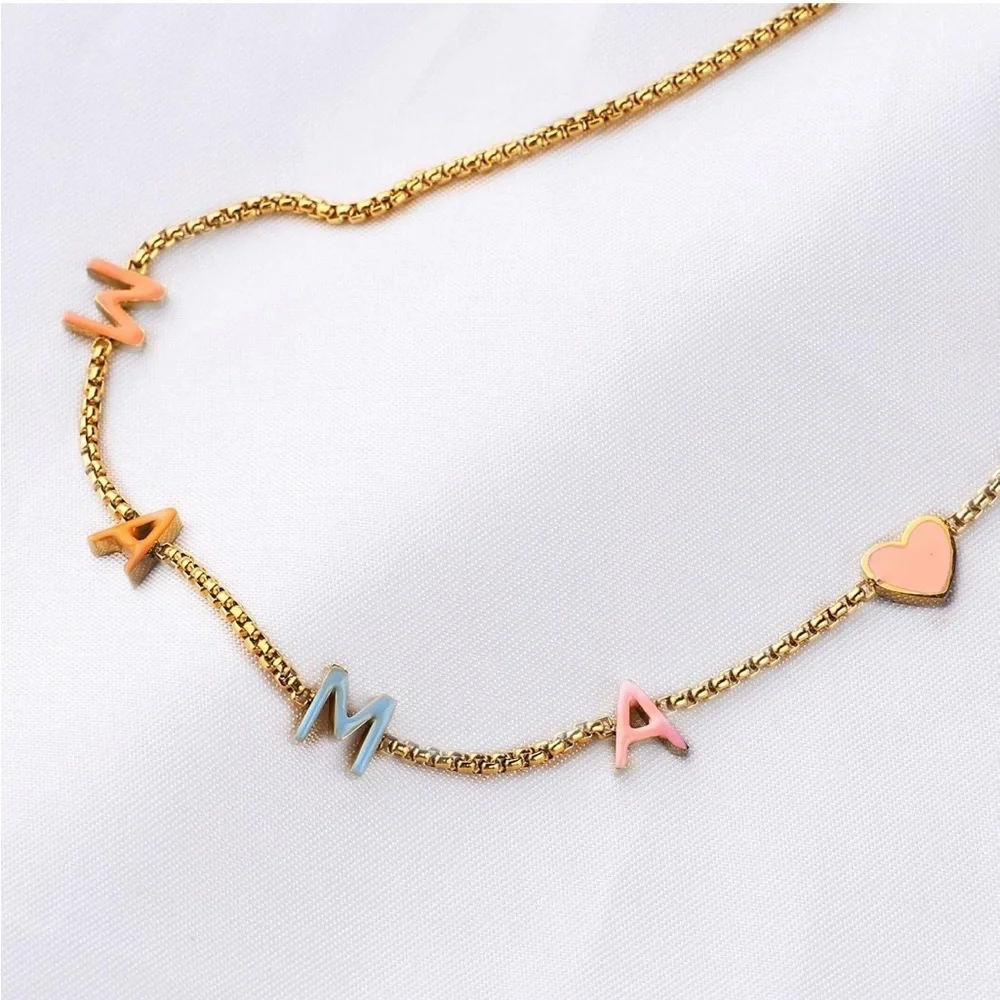 Gold Necklace with Colorful 'MAMA' Letters - Picture 3 of 6